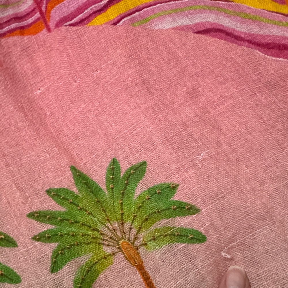 Pin-Up Stars Linen Maxi Dress-Sz S-Flutter Sleeve-Pink/Orange/Green-Sexy V Neck - Picture 17 of 17